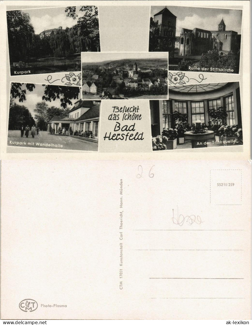 Ansichtskarte Bad Hersfeld Kurpark, Trinkquelle, Stiftskirche 1938 - Bad Hersfeld