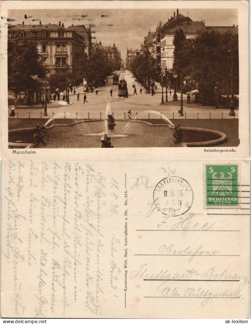 Ansichtskarte Mannheim Heidelbergerstraße Belebt, Tram, Wasserspiele 1926 - Mannheim