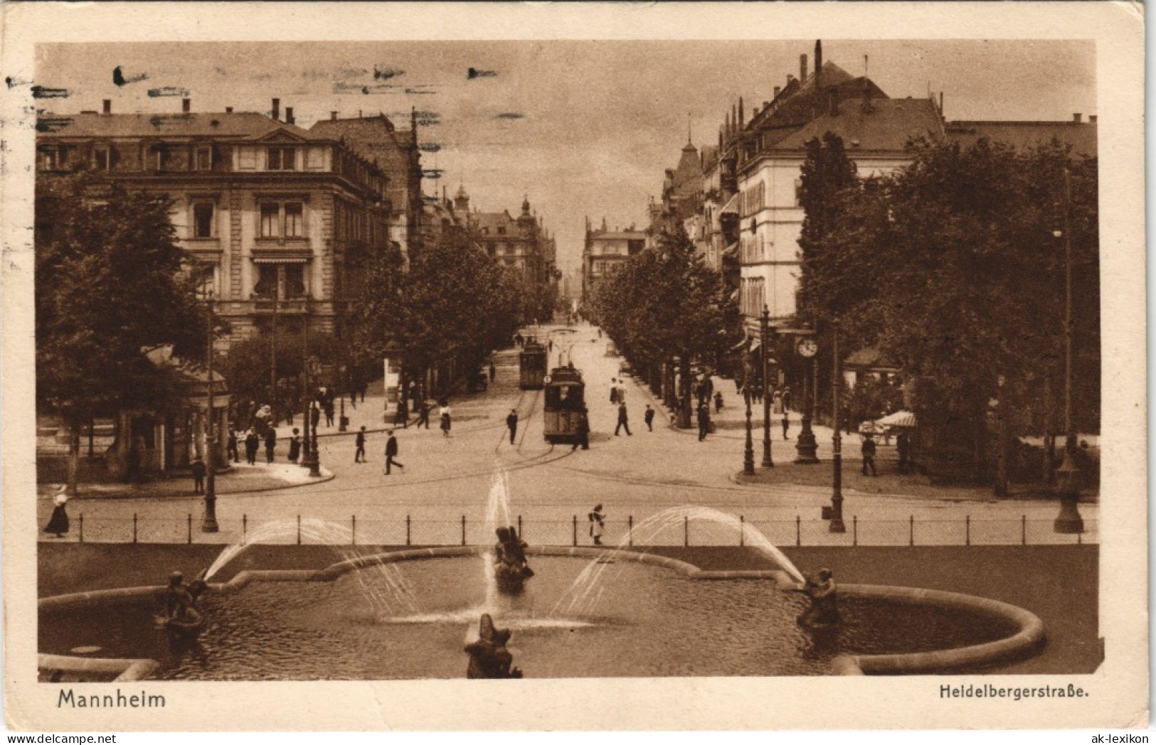 Ansichtskarte Mannheim Heidelbergerstraße Belebt, Tram, Wasserspiele 1926 - Mannheim