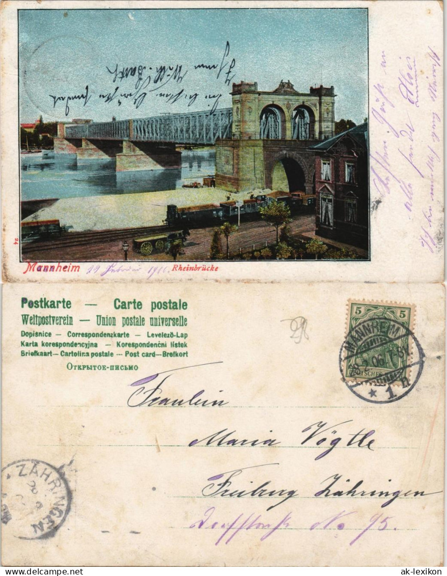 Ansichtskarte Mannheim Rheinbrücke Rhein-Brücke Mit Brückenkopf 1906 - Mannheim