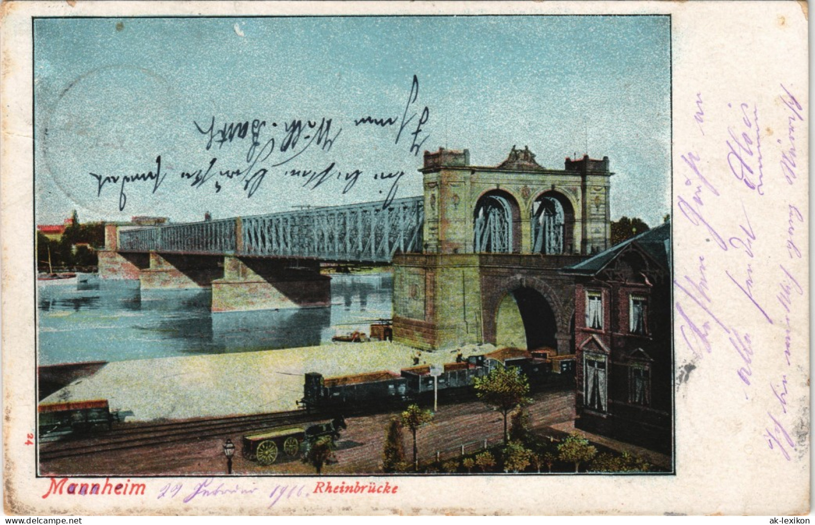 Ansichtskarte Mannheim Rheinbrücke Rhein-Brücke Mit Brückenkopf 1906 - Mannheim