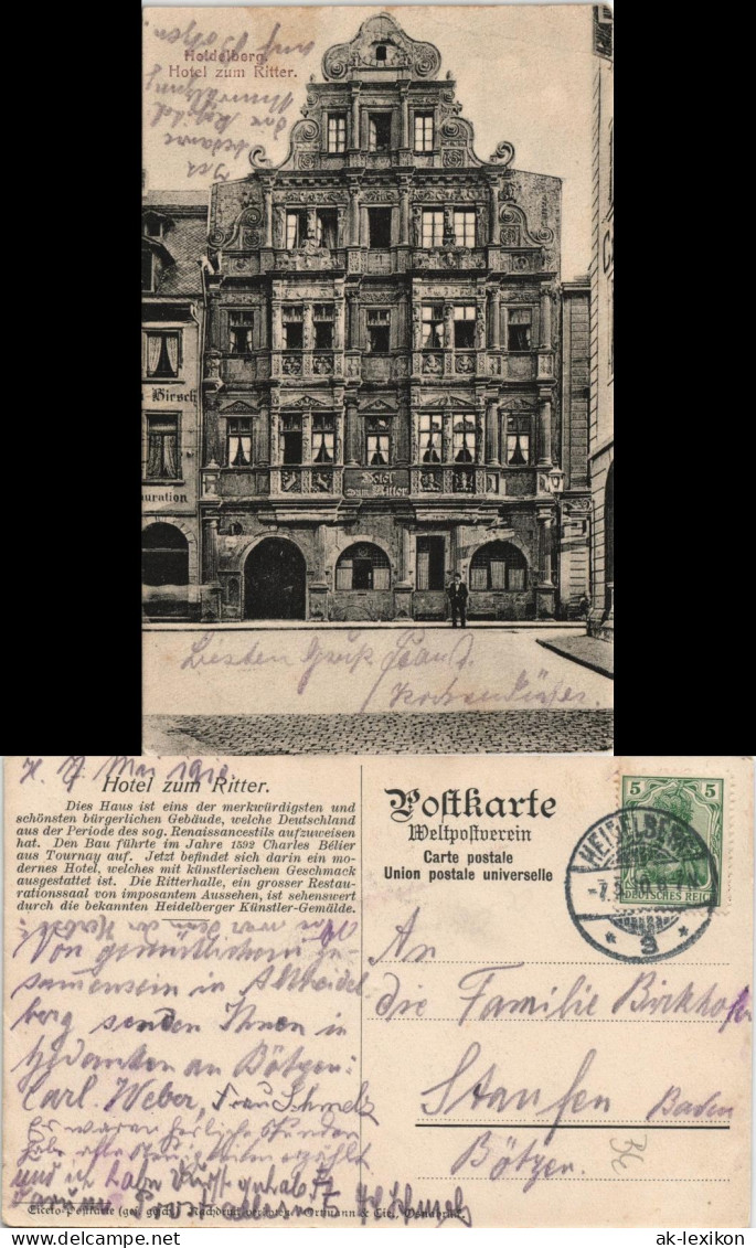 Ansichtskarte Heidelberg Hotel Zum Ritter Gebäude-Ansicht 1910 - Heidelberg