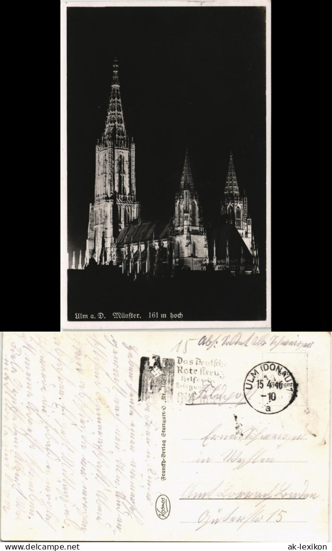 Ansichtskarte Ulm A. D. Donau Ulmer Münster Bei Nacht 1940 - Ulm