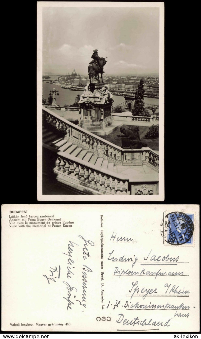 Postcard Budapest Panorama Stadt-Ansicht Mit Prinz Eugen-Denkmal 1950 - Ungarn