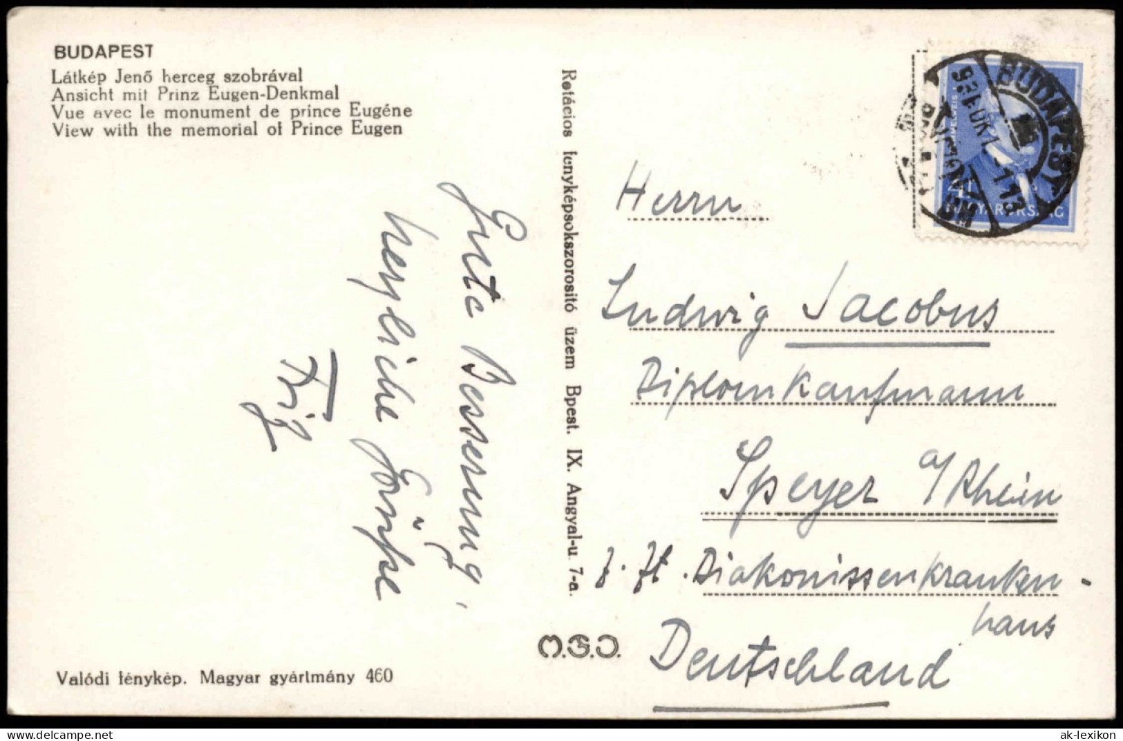 Postcard Budapest Panorama Stadt-Ansicht Mit Prinz Eugen-Denkmal 1950 - Hungary