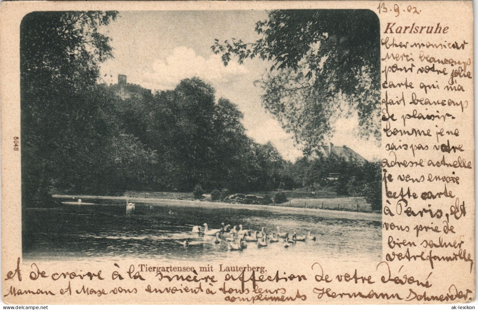 Ansichtskarte Karlsruhe Partie Am Tiergartensee Mit Lauterberg 1902 - Karlsruhe