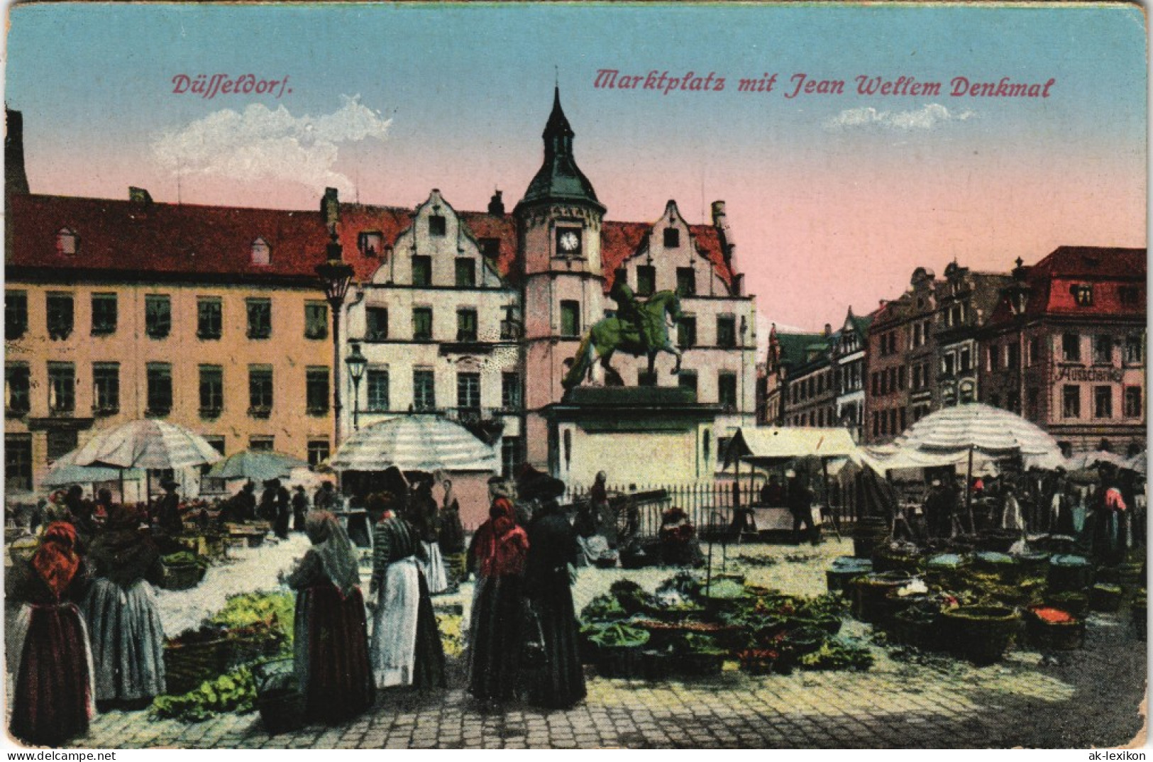 Ansichtskarte Düsseldorf Marktplatz Mit Jean Wellem Denkmal 1910 - Duesseldorf