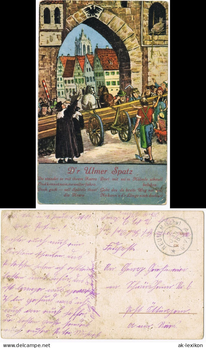 UlmDonau Künstlerkarte Der Ulmer Spatz 1918  Gel. Feldpostzstempel Neuulm - Ulm