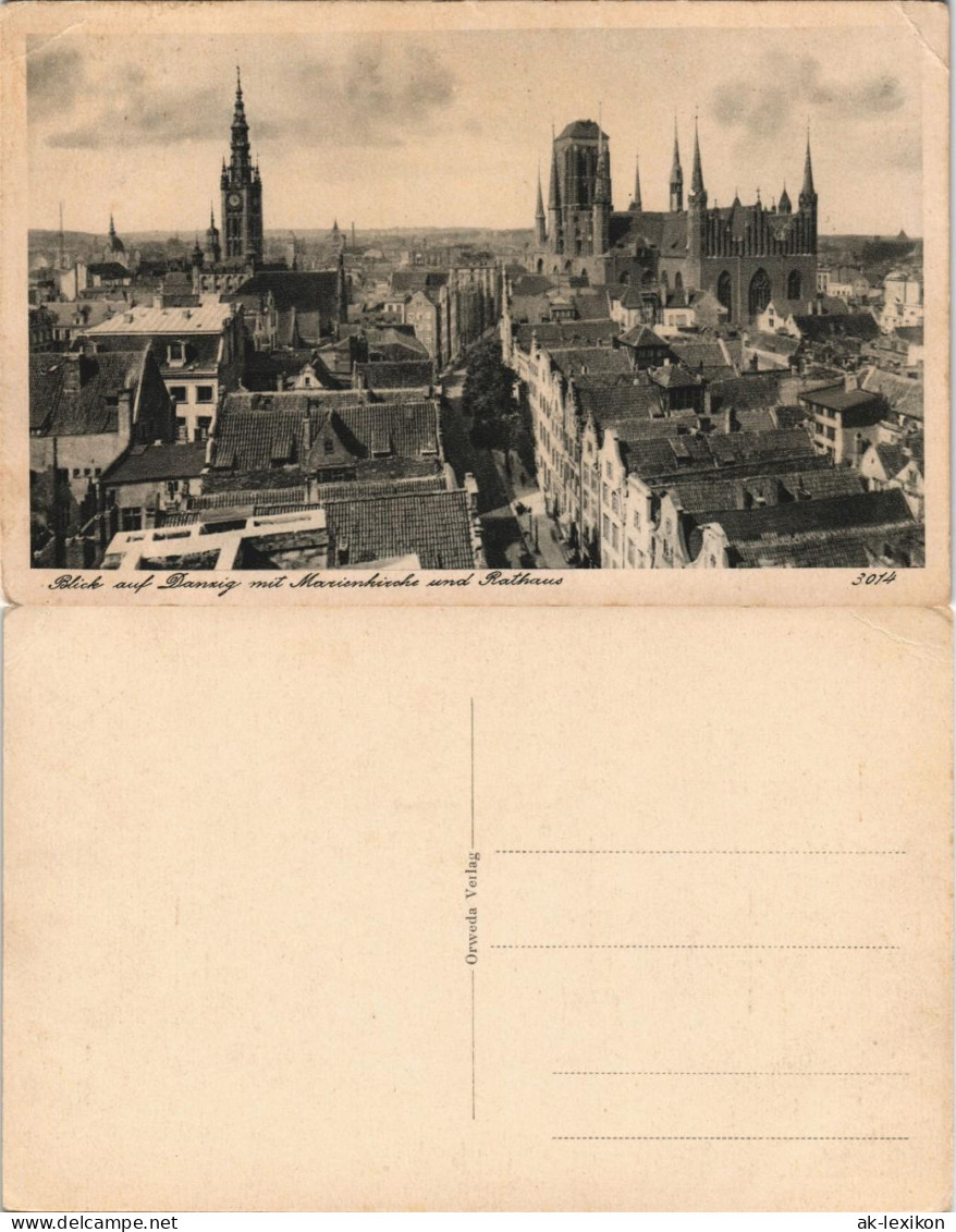 Danzig Gdańsk/Gduńsk Panorama-Ansicht Mit Marien-Kirche U. Rathaus 1940 - Danzig