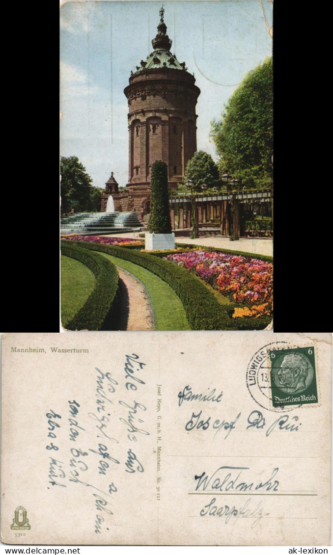 Ansichtskarte Mannheim Wasserturm 1922 - Mannheim