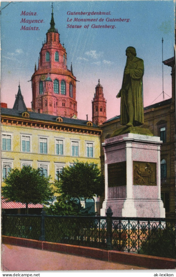 Ansichtskarte Mainz Gutenbergdenkmal Le Monument De Gutenberg 1910 - Mainz