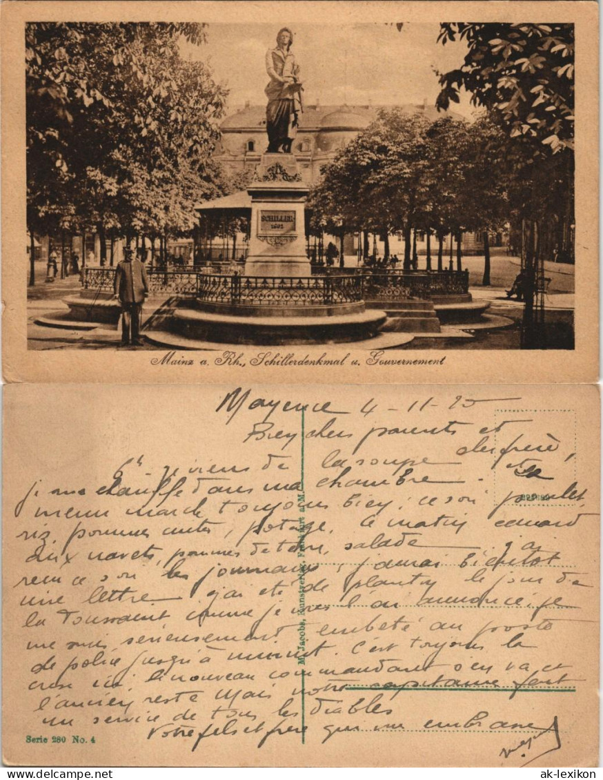 Ansichtskarte Mainz Schiller-Denkmal U. Gouvernement 1920 - Mainz