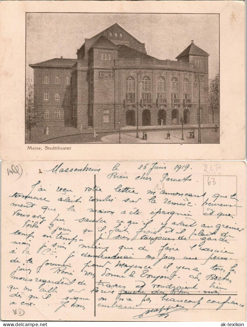 Ansichtskarte Mainz Stadttheater Theater Gebäudeansicht 1919 - Mainz