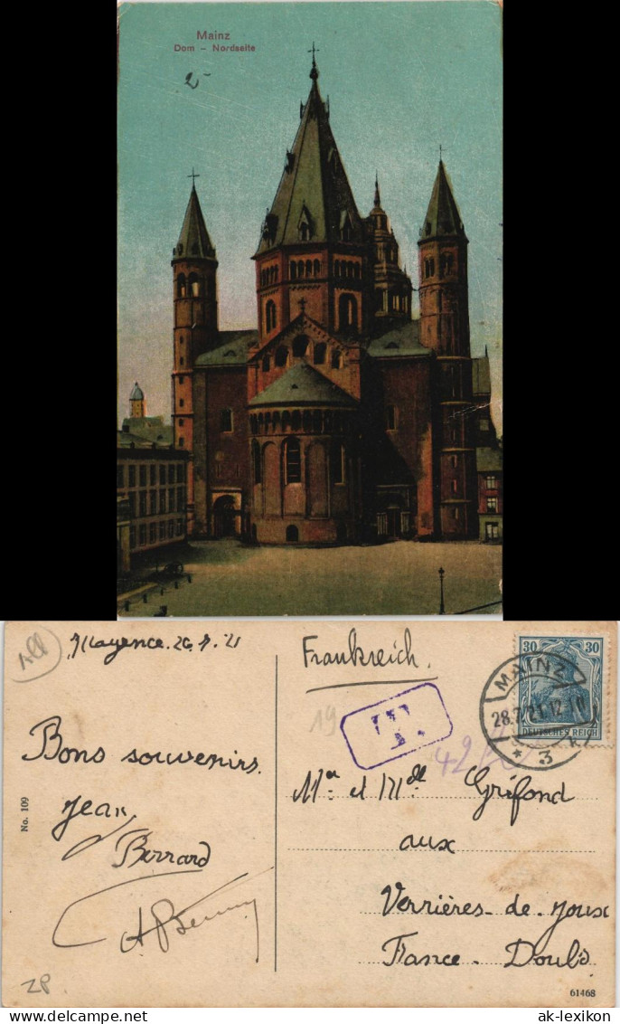 Ansichtskarte Mainz Dom Nordseite Color Außenansicht 1921 - Mainz