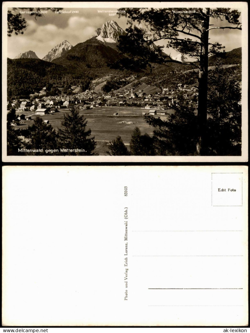 Ansichtskarte Mittenwald Panorama-Ansicht Blick Gegen Wetterstein Berge 1940 - Mittenwald