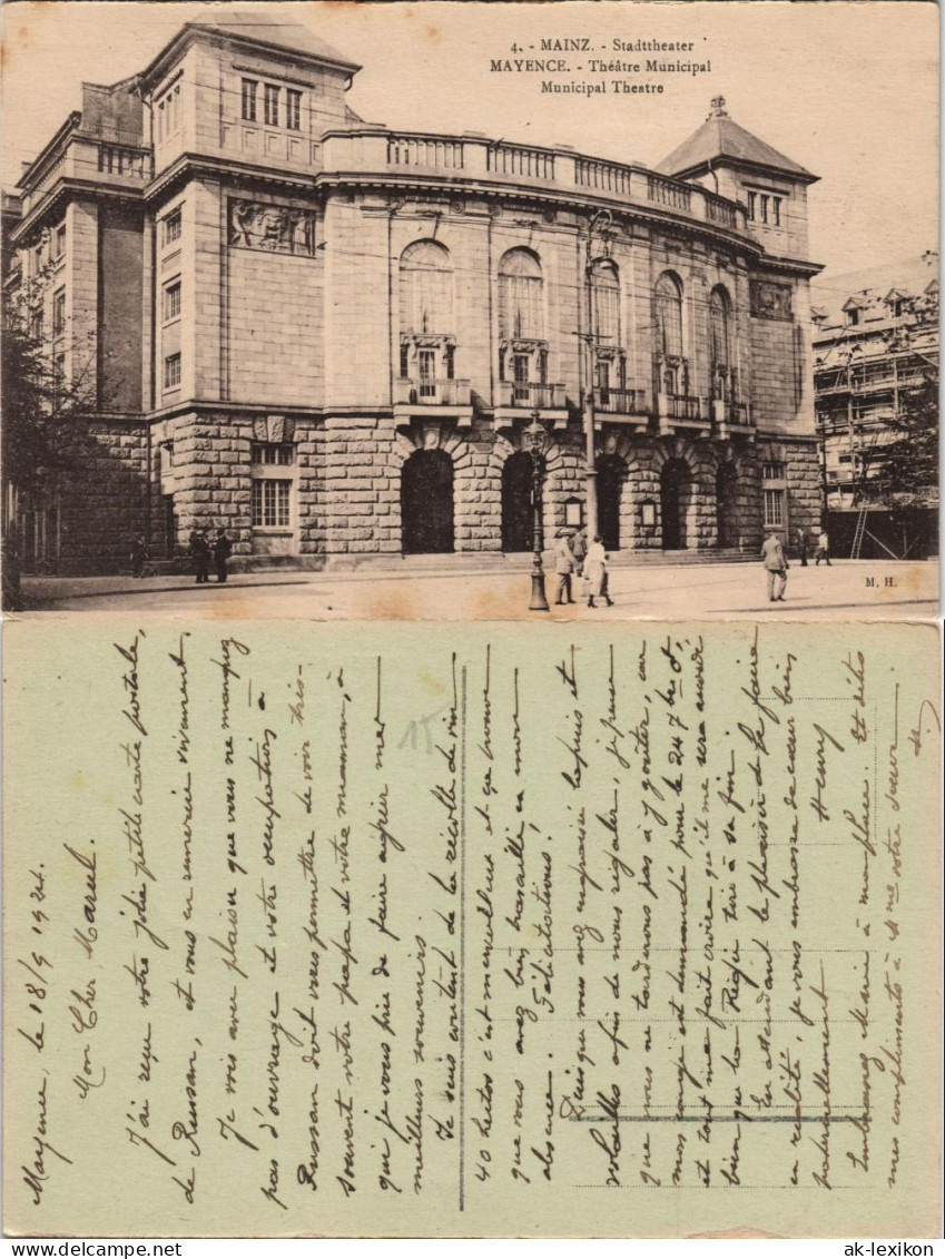 Ansichtskarte Mainz Stadttheater , Eingerüstetes Haus 1919 - Mainz