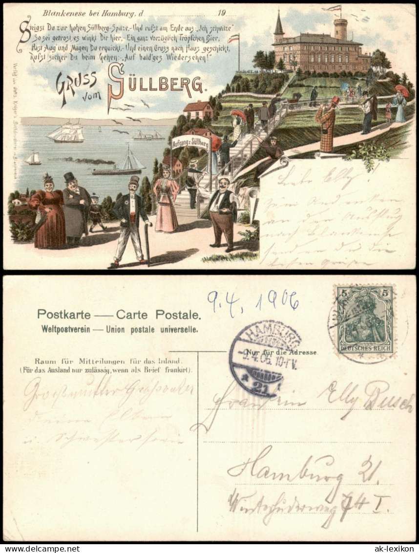 Litho AK Blankenese-Hamburg Süllberg Restauration U. Aufgang 1906 - Blankenese