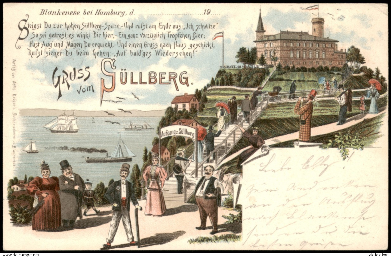 Litho AK Blankenese-Hamburg Süllberg Restauration U. Aufgang 1906 - Blankenese