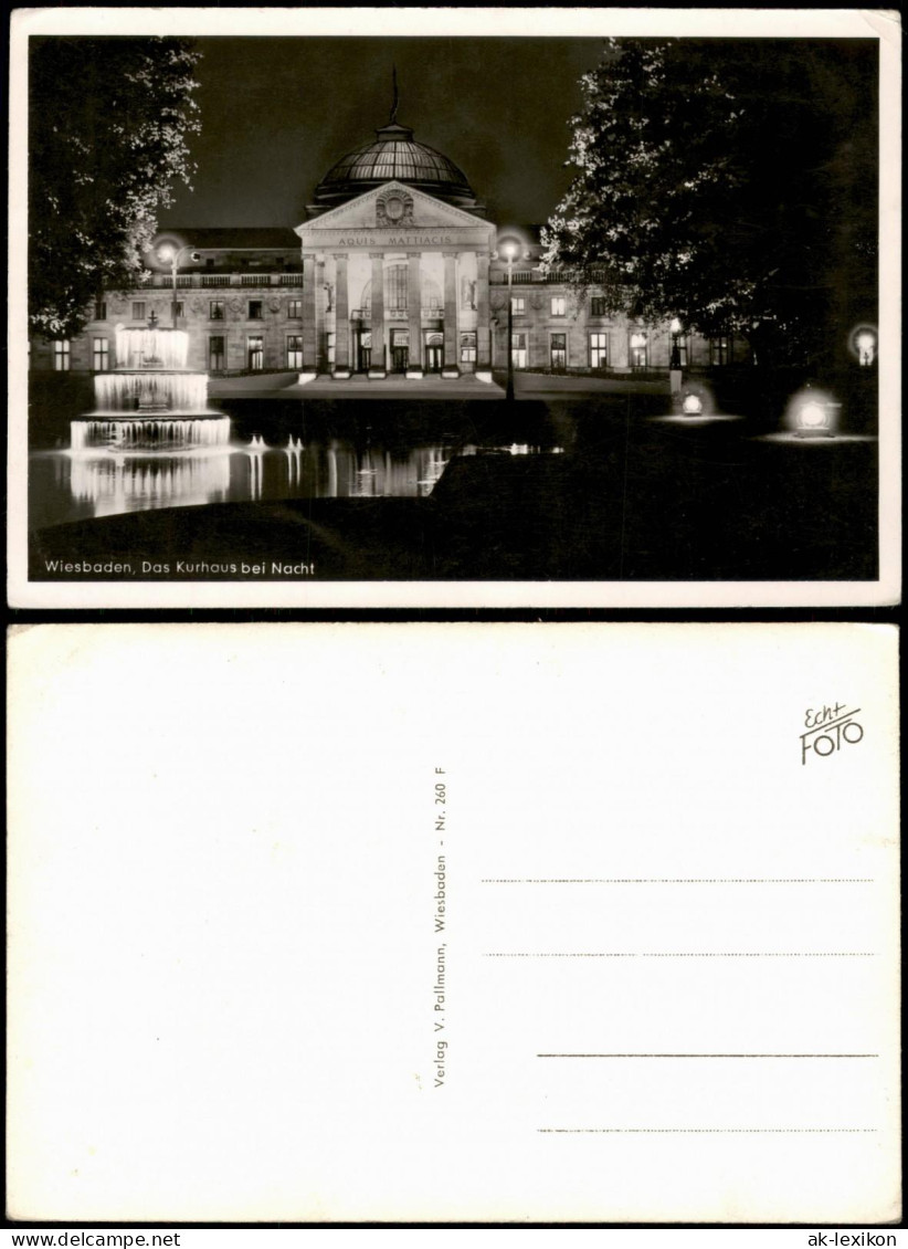 Ansichtskarte Wiesbaden Kurhaus Und Wasserspiele Bei Nacht 1950 - Wiesbaden