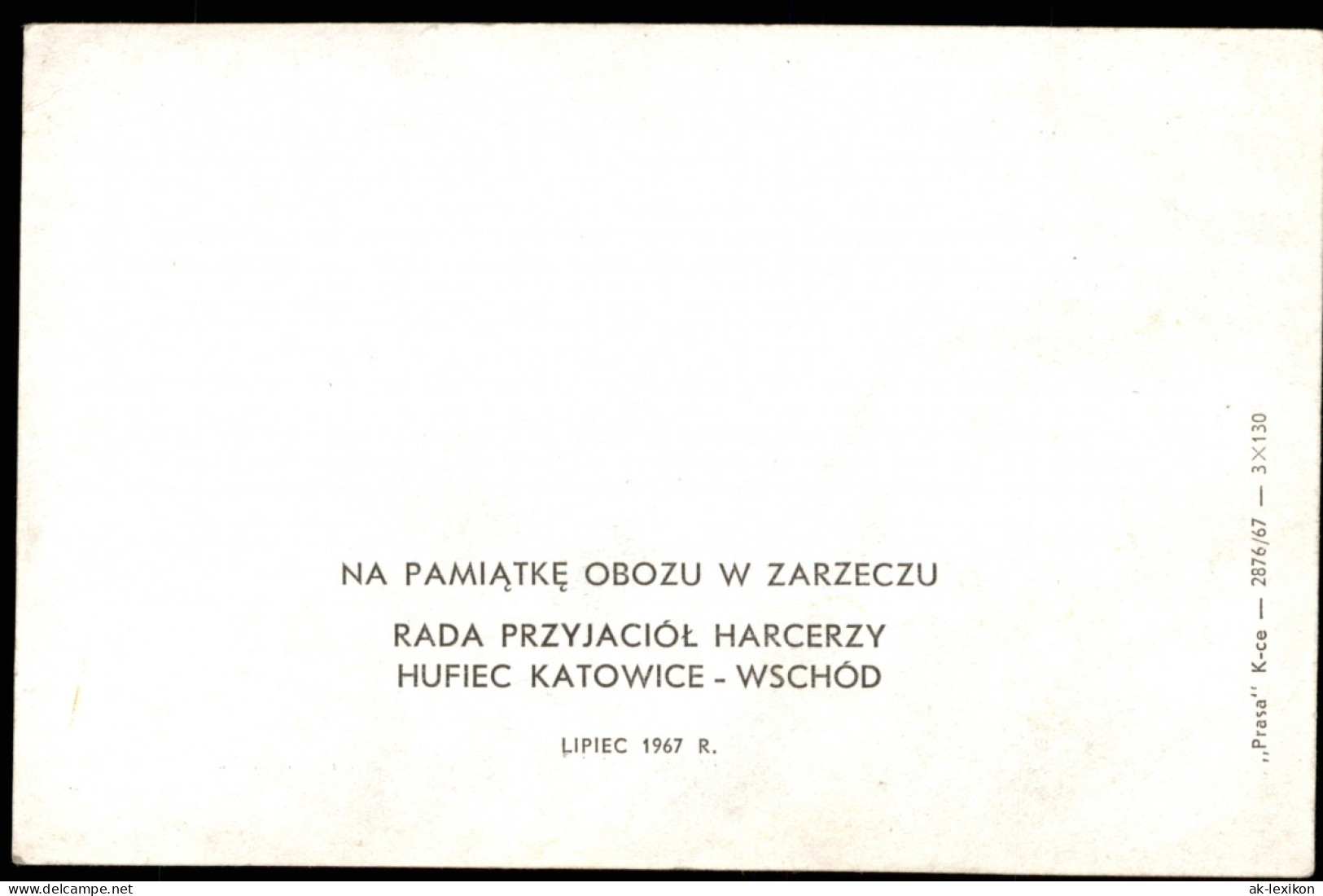 Kattowitz Katowice NA PAMIĄTKĘ OBOZU W ZARZECZU HUFIEC KATOWICE - WSCHÓD 1967 - Schlesien