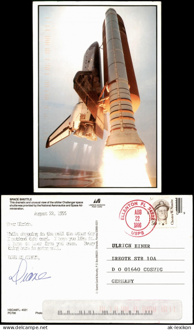 Ansichtskarte  SPACE SHUTTLE Flugwesen - Raumfahrt 1996  Gel Ellenton Florida - Espacio