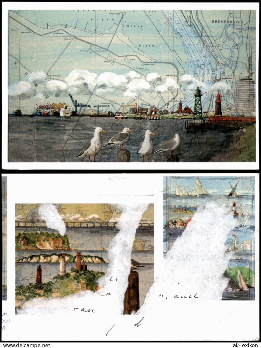 Bremerhaven Stadt, Hafen, Landkarte - Fotomontage Collage 2001 - Bremerhaven