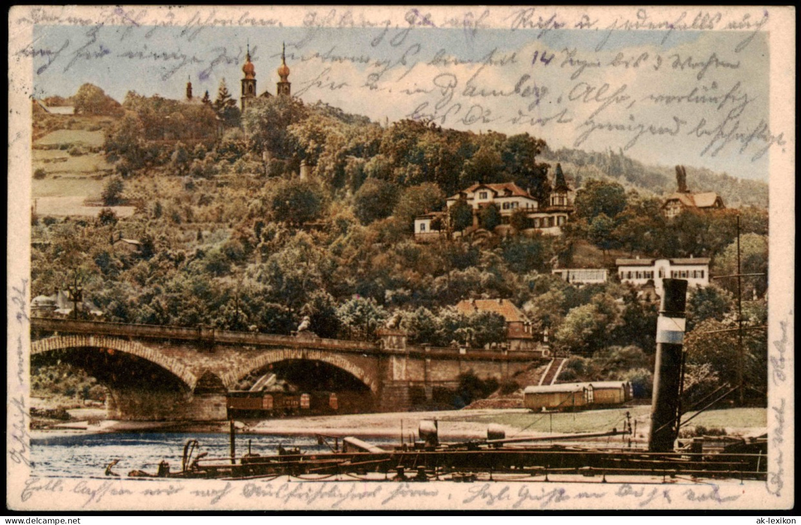 Ansichtskarte Würzburg Käppele Mit Ludwigsbrücke, Dampfer 1927 - Würzburg