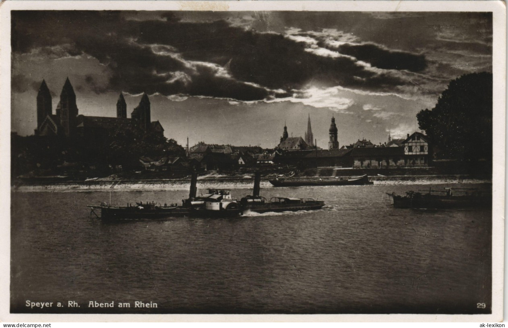 Ansichtskarte Speyer Abend Am Rhein; Panorama Mit Schiff 1925 - Speyer