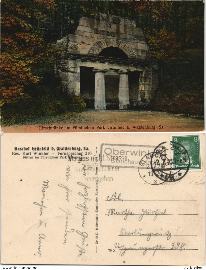 Waldenburg (Sachsen) Hirschtränke Im Fürstlichen Park Grünfeld, Sa. 1927 - Waldenburg (Sachsen)