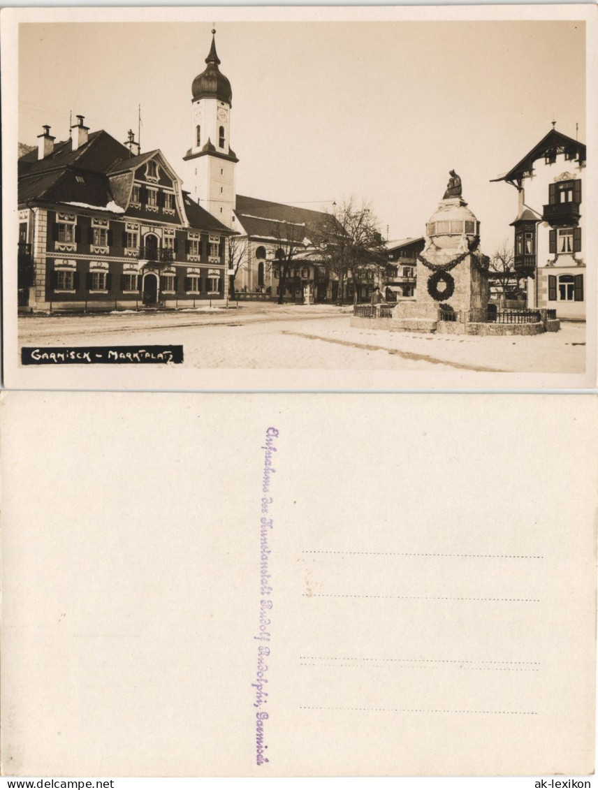 Ansichtskarte Garmisch-Partenkirchen Marktplatz Mit Denkmal 1925 - Garmisch-Partenkirchen