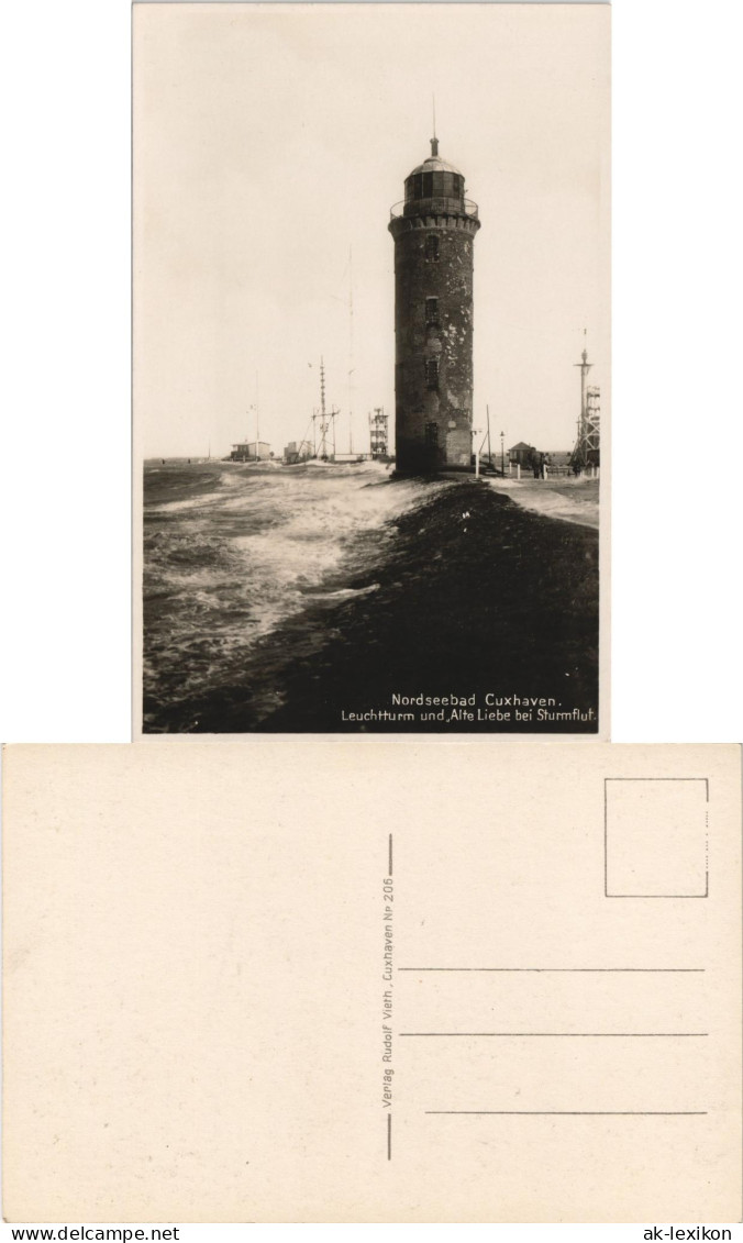 Cuxhaven Leuchtturm Und, Alte Liebe Bei Sturmflut, Fotokarte 1932 - Cuxhaven