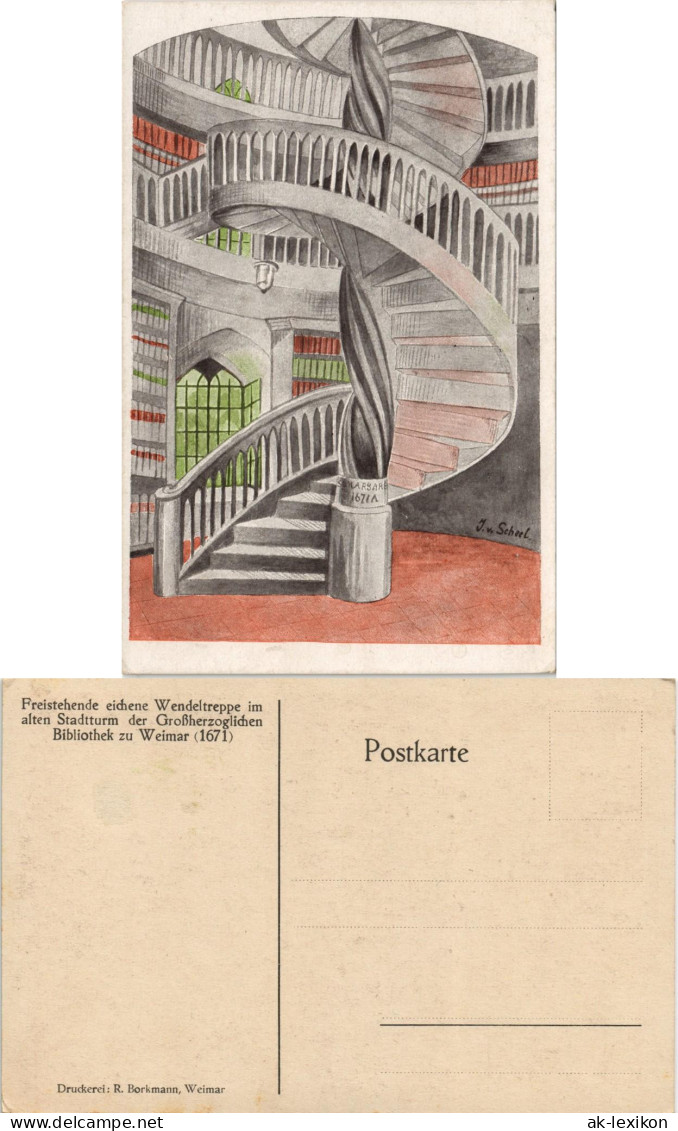 Weimar Freistehende Wendeltreppe   Großherz.  Bibliothek Künstlerkarte 1920 - Weimar