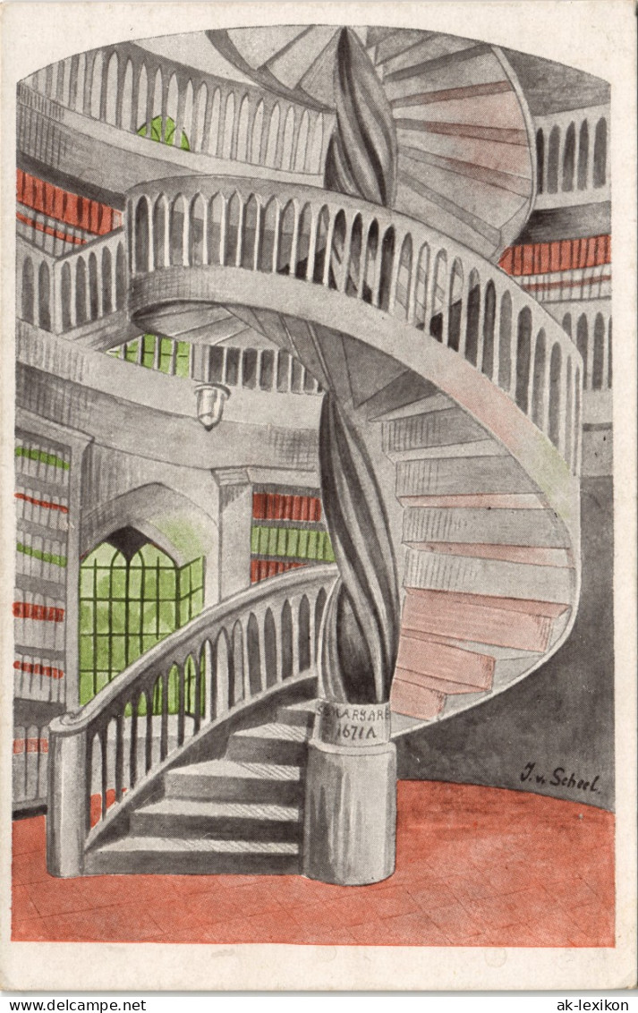 Weimar Freistehende Wendeltreppe   Großherz.  Bibliothek Künstlerkarte 1920 - Weimar