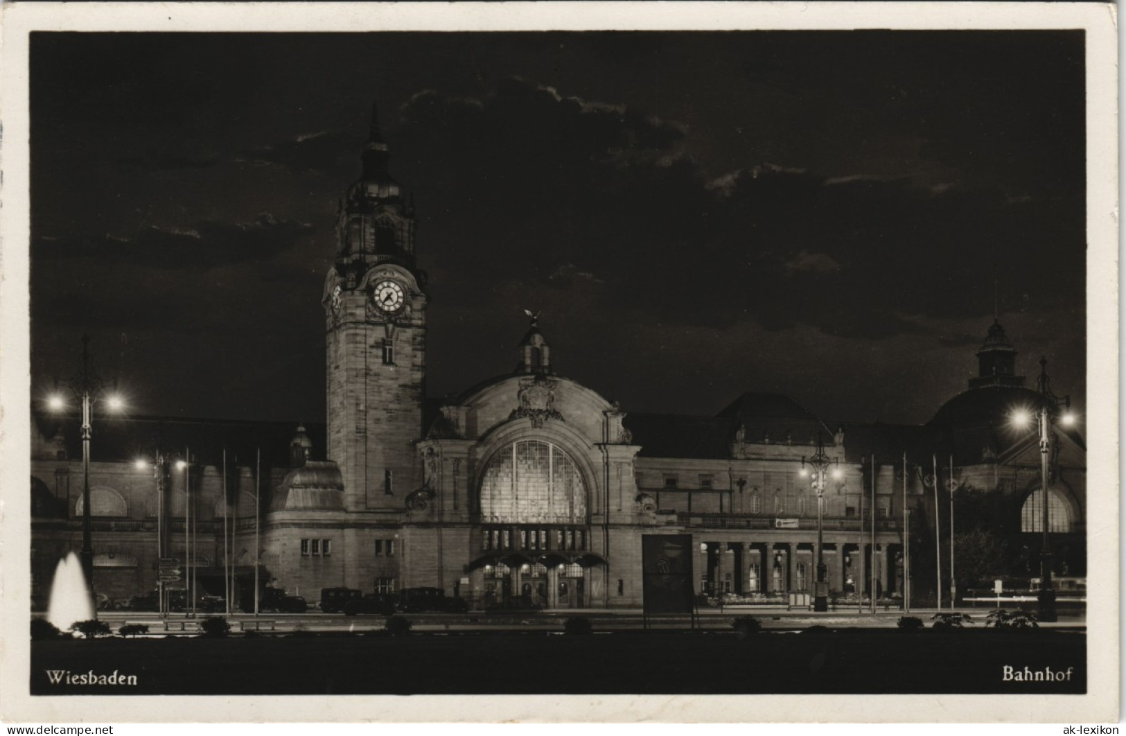 Ansichtskarte Wiesbaden Hauptbahnhof Bei Nacht Stimmungsbild 1940 - Wiesbaden