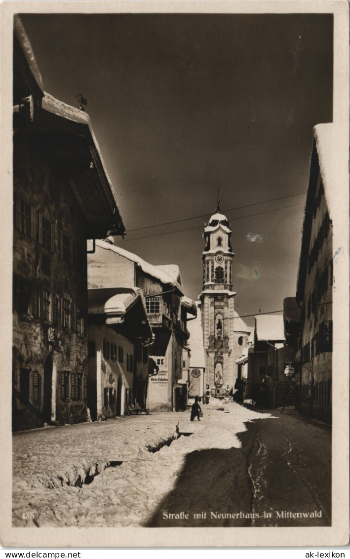 Ansichtskarte Mittenwald Straße Mit Neunerhaus Im Winter 1930 - Mittenwald