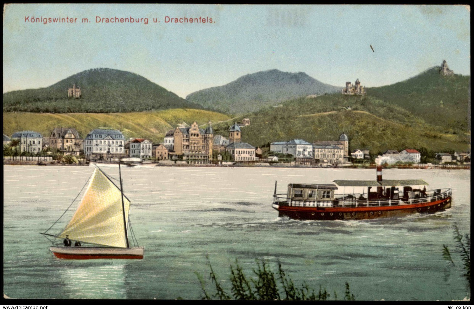 Ansichtskarte Königswinter Rhein Schiffe, Drachenburg U. Drachenfels 1910 - Königswinter