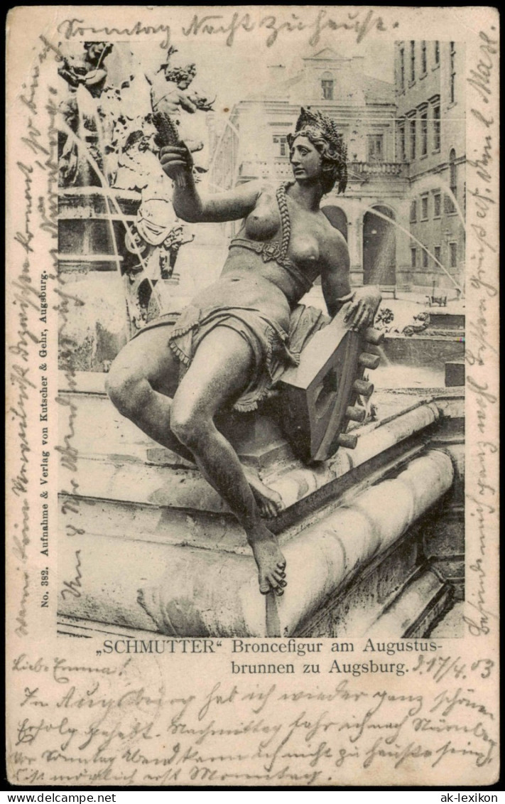 Ansichtskarte Augsburg SCHMUTTER Broncefigur Am Augustusbrunnen 1903 - Augsburg