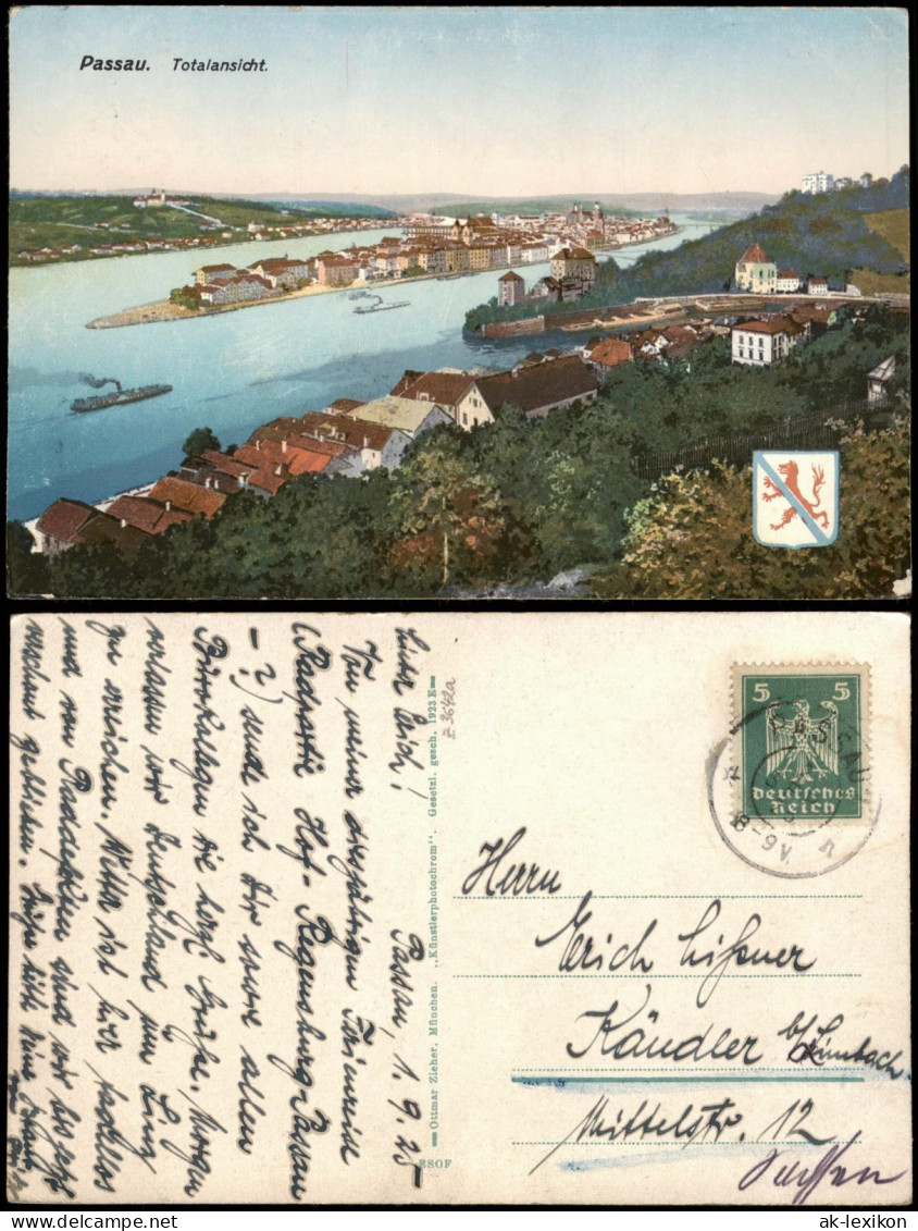 Ansichtskarte Passau Blick über Die Stadt, Heraldik 1923 - Passau