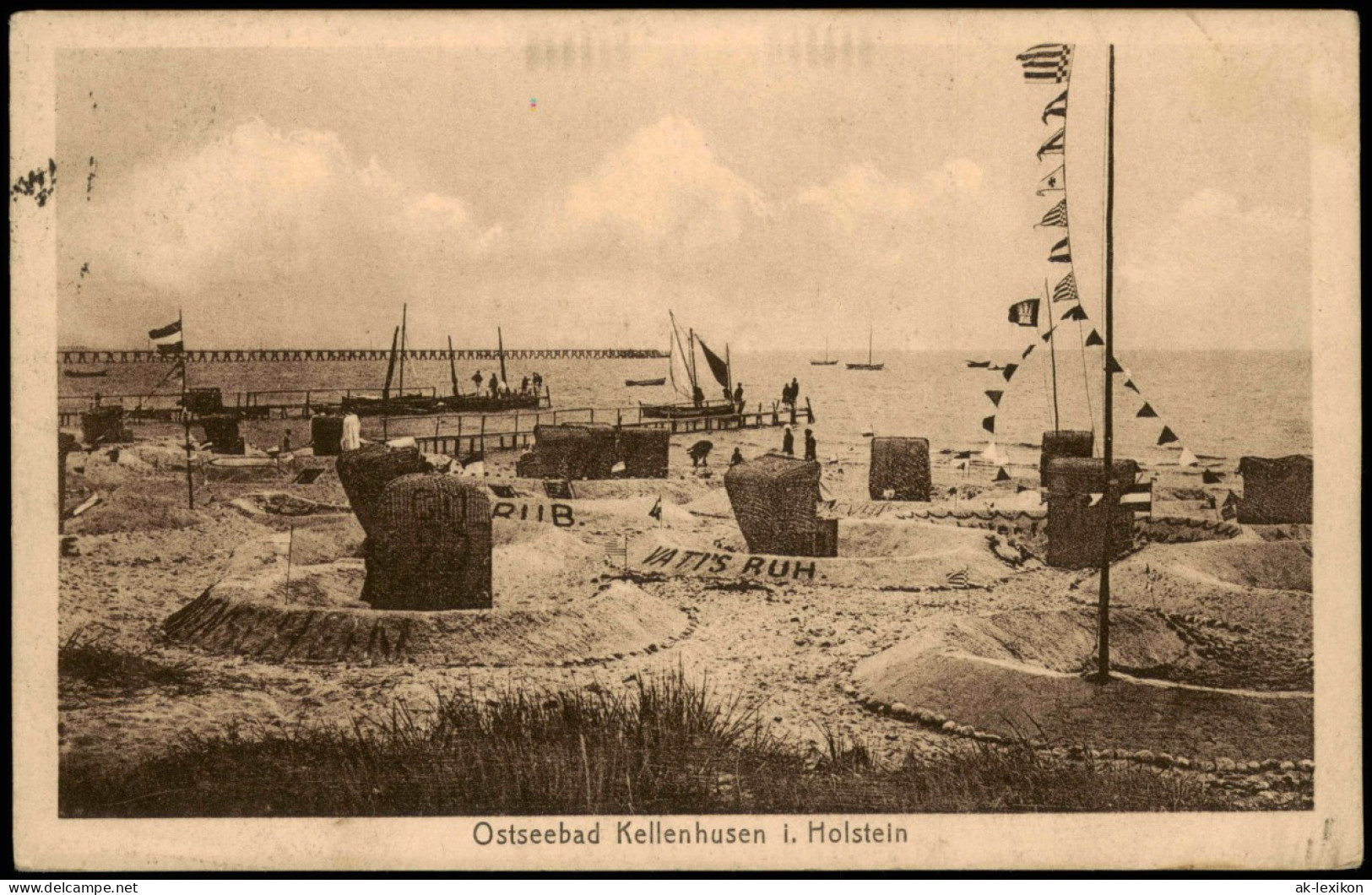 Ansichtskarte Kellenhusen (Ostsee) Strandleben, Bootssteg 1925 - Kellenhusen