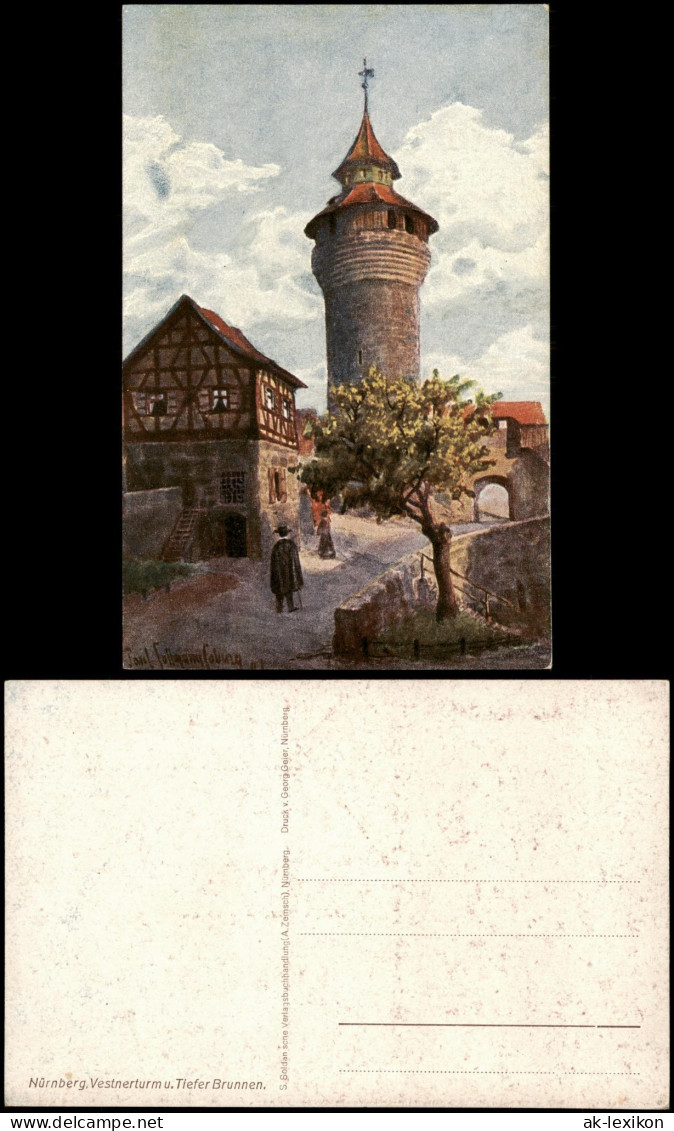 Nürnberg Vestnerturm U. Tiefer Brunnen (sign. Künstlerkarte) 1910 - Nuernberg