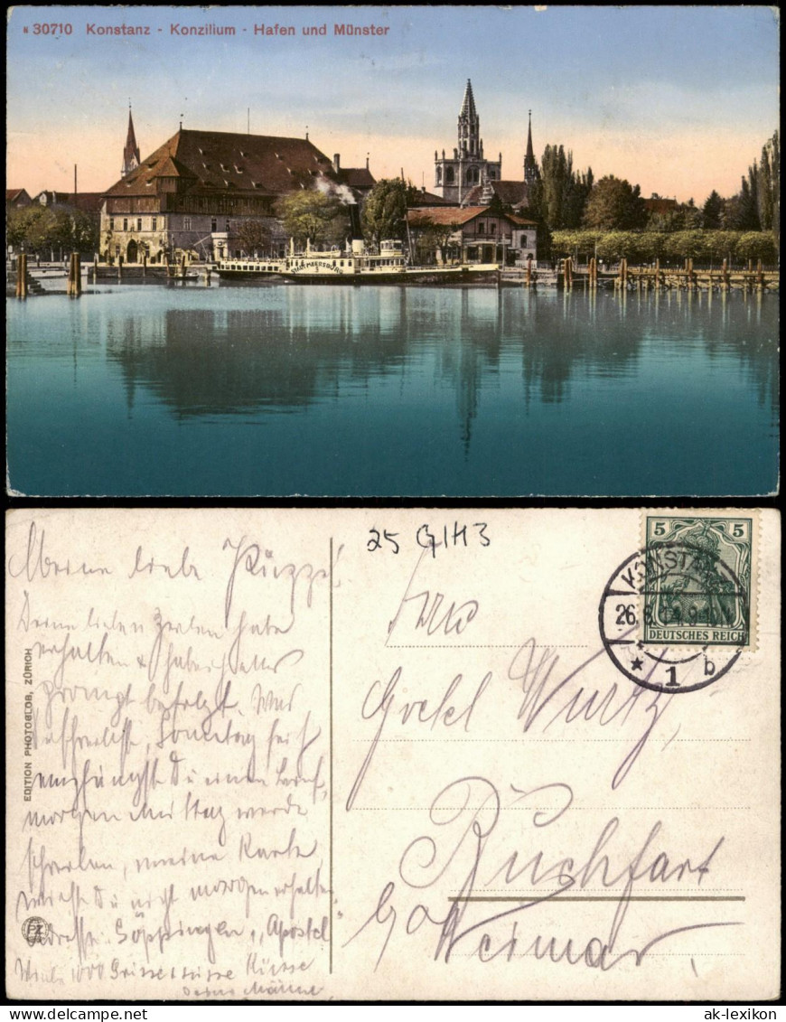 Ansichtskarte Konstanz Konzilium Hafen Und Münster 1914 - Konstanz