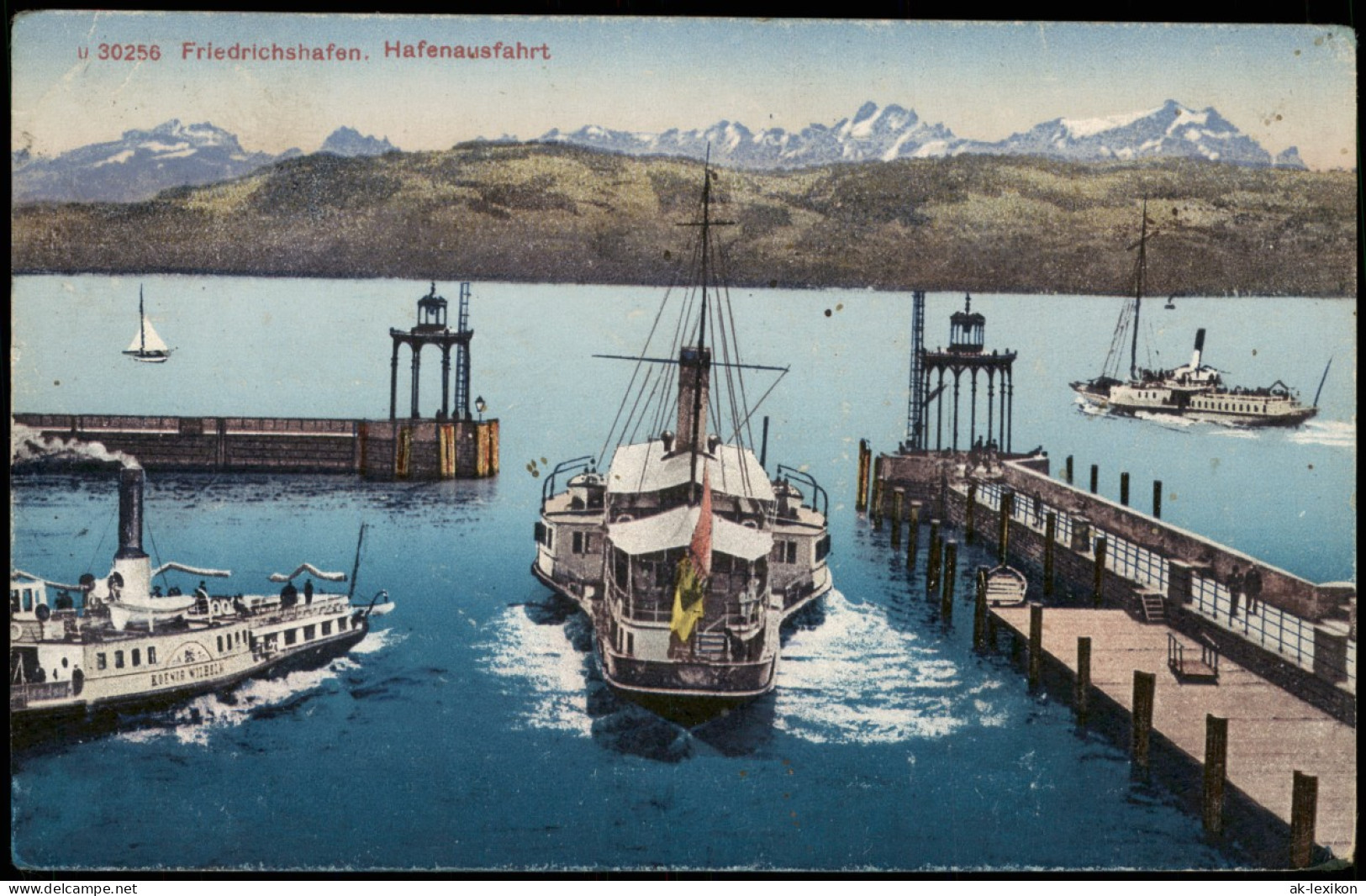 Ansichtskarte Friedrichshafen Hafenausfahrt - Dampfer 1914 - Friedrichshafen