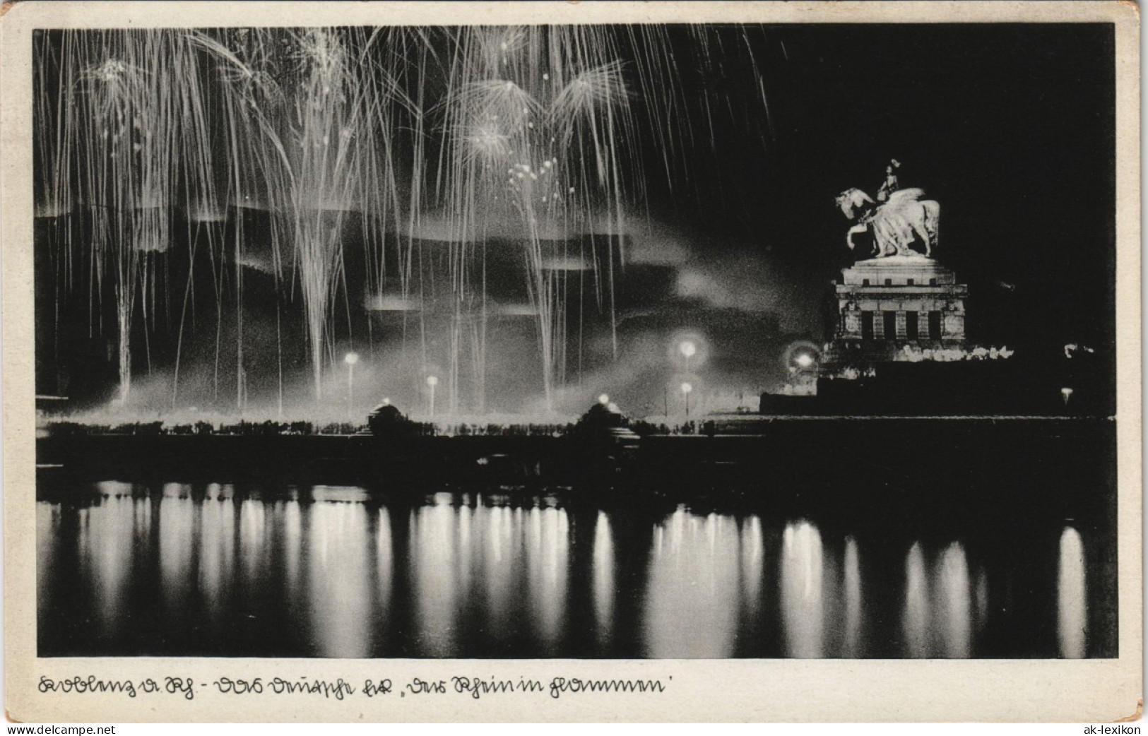 Ansichtskarte Koblenz Deutsches Eck, Beleuchtung, Leuchtspuren 1930 - Koblenz