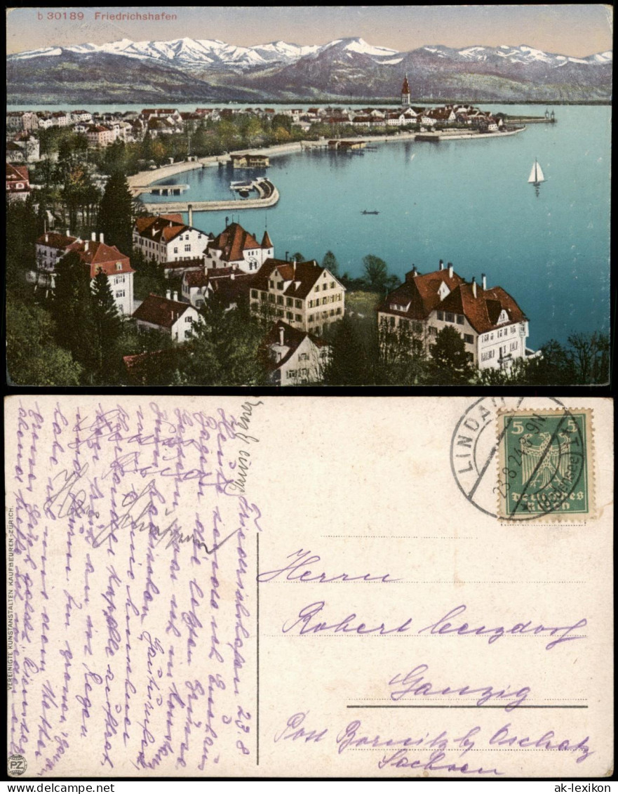 Friedrichshafen Panorama-Ansicht Bodensee Blick Z.d. Schweizer Bergen 1924 - Friedrichshafen