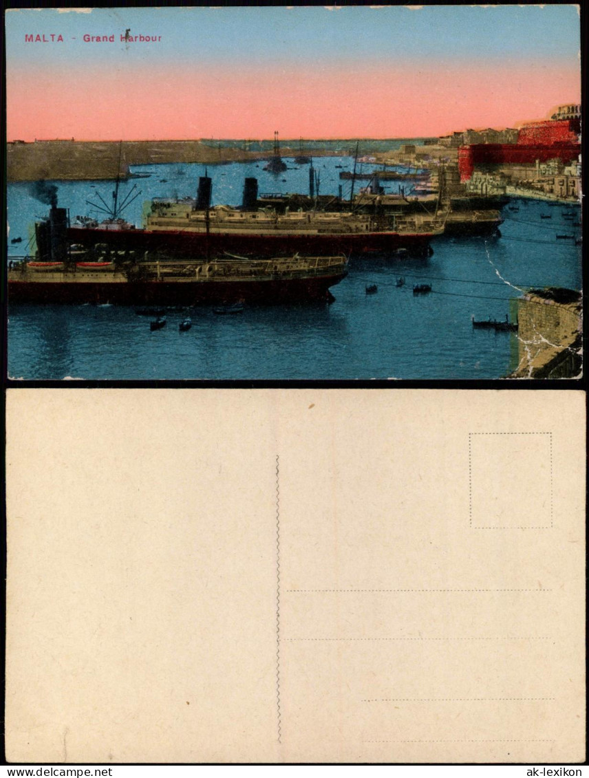 Postcard Malta Grand Harbour, Hafen Dampfer Steamer 1914 - Malta