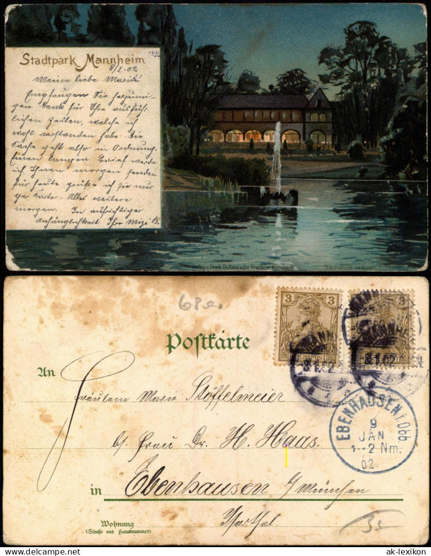 Ansichtskarte Mannheim Stadtpark, Pavillon Bei Nacht 1902  Gel. Div. Stempel - Mannheim