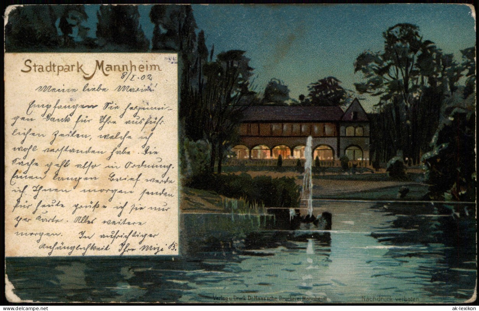 Ansichtskarte Mannheim Stadtpark, Pavillon Bei Nacht 1902  Gel. Div. Stempel - Mannheim