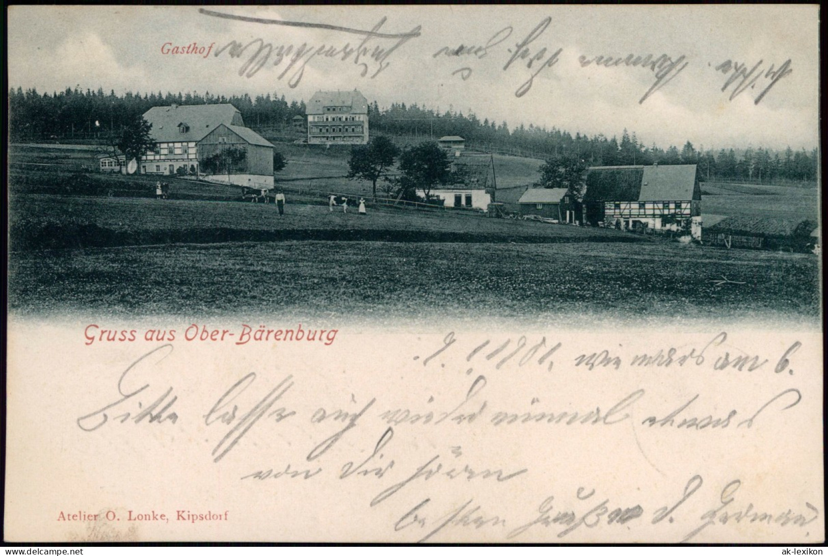 Ansichtskarte Oberbärenburg-Altenberg (Erzgebirge) Gasthof, Stadtpartie 1901 - Altenberg