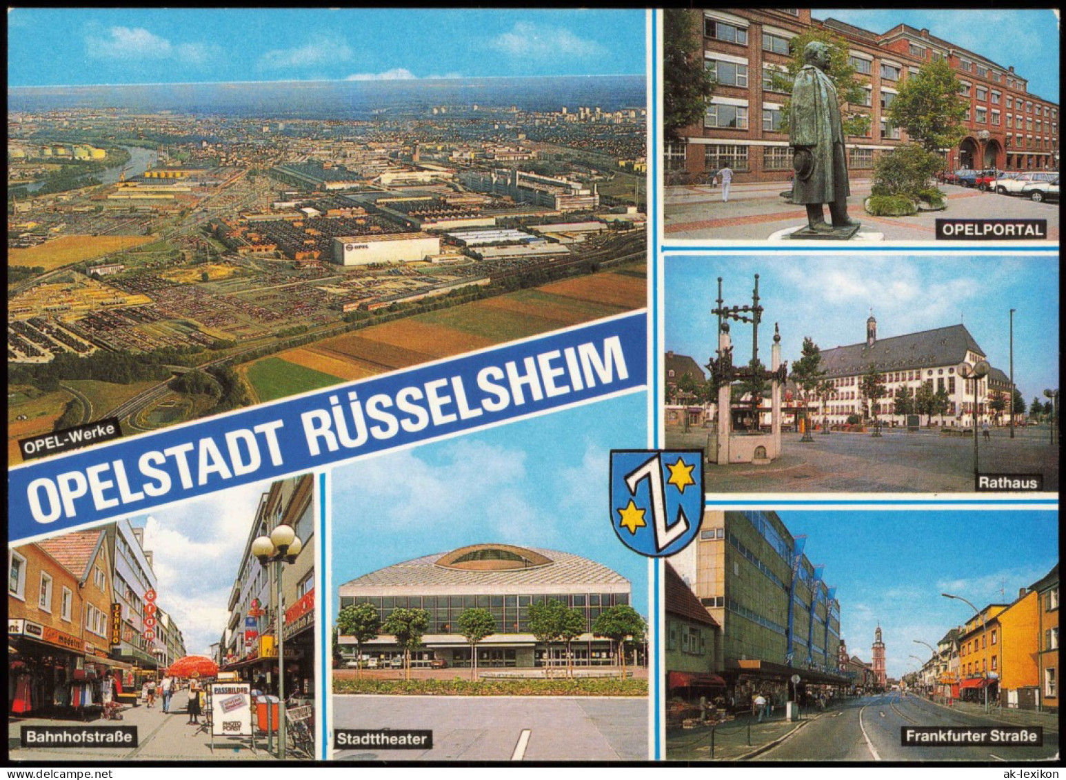 Ansichtskarte Rüsselsheim Luftbild Opelwerk, Opelportal 1985 - Rüsselsheim