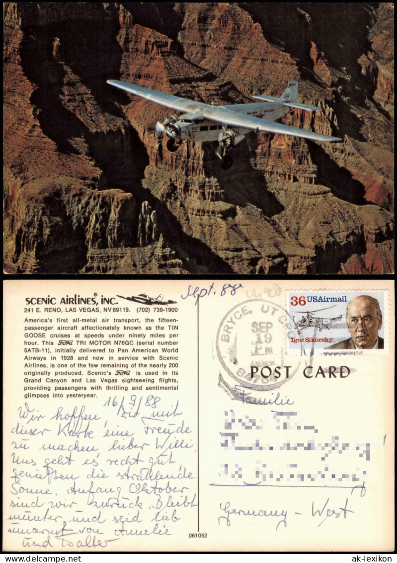 Grand Canyon USA Canyon Aerial View, LuftBild Scenic Airlines Las Vegas 1988 - Sonstige & Ohne Zuordnung